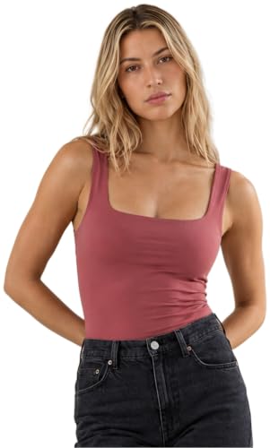 Image of SIGHTBOMB Microfiber Ultra Soft Feather Touch Seamless Front SOFTLINE Square Neck Double Layered Support Spaghetti Tank TOP for Women