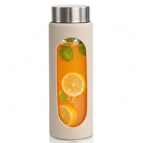 Image of Glassbunny 500ml Glass Water Bottle with Silicone Sleeve, BPA Free, Leak-Proof Stainless Steel Lid, Reusable Drinking Bottle for Hot & Cold, Ideal for Hiking Travel Gym & Office