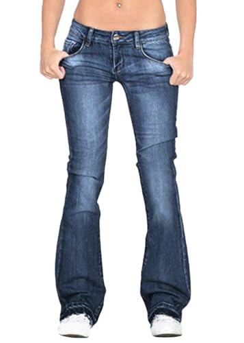 shownicer Jeans Femme Jean Bootcut Taille Basse Jean Flared Stretch Vintage Décontracté Elastique Jeans A Bleu Foncé XS