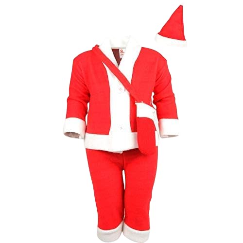 Own Box Wool Christmas Costume Dress with Jacket Pant Cap Pouch, Santa Claus Dress for New Born Baby Girl & Baby Boy, Santa Claus Dress for Kids