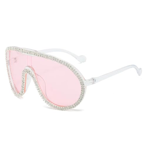 Lunettes de soleil surdimensionnées finition diamant verre miroir haut de gamme rose