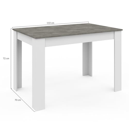 IDMarket - Rechteckiger Esstisch ROZY 4 Personen weiß Tischplatte Betoneffekt 110 cm
