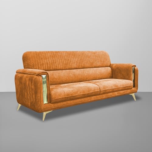 Image of Casaliving Gelio 3+2 Seater Sofa Set for Living Room (Orange Colour) Premium Fabric Sofa Set
