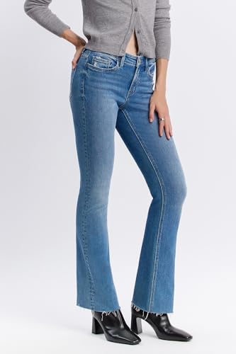 VERVET Mid Rise Clean Cut Raw Hem Bootcut Jeans T62043