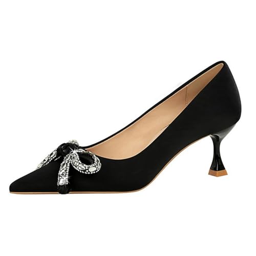 Zapatos de tacón de aguja para mujer con tacón de aguja - vestido de punta de encaje zapatos individuales zapatos de noche vestido de novia zapatos con diamantes de imitación elegantes y cómodos