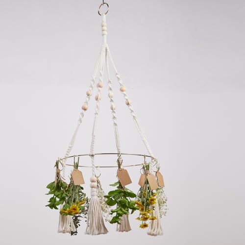 2 PCS Herb Drying Rack with Tassels, 20 Golden Hooks & 32ft Jute Twine