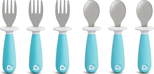 Image of Munchkin® Raise™ Toddler Fork and Spoon Utensil Set, Rest Keeps Tip Off Table, BPA Free, 6 Pack, Blue