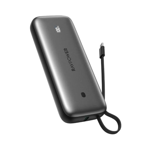 RAVPower PD Pioneer 20000mAh Power Bank with Built-in USB-C Cable 35W PD Fast Charging Dual Port iSmart Advanced Protection PB1224-PRO