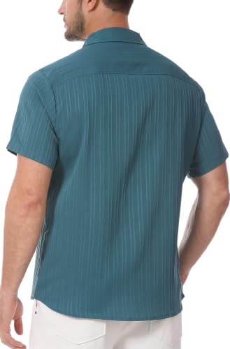 Zyvrenix Mens Short Sleeve Button Down Textured Shirts Peacock Green M - image 5