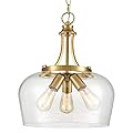 TEENYO Modern Gold Pendant Light Mid Century 3-Light Clear Glass Pendant Lighting with Adjustable Chain Brass Glass Pendant Lights Kitchen Island for Dining Room Bedroom Living Room