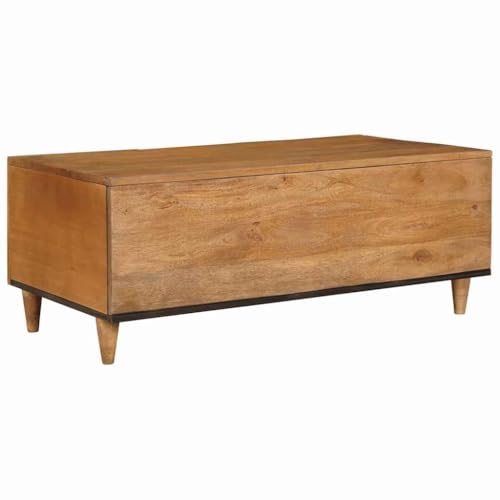 Table basse bois de mangue massif 100 cm salon rangement blanc
