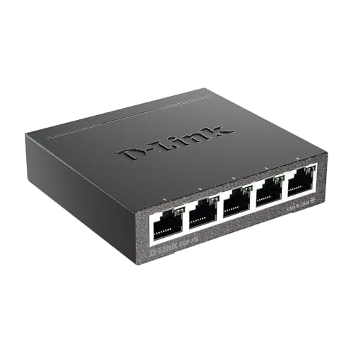 D-Link DGS-105 5-Port Layer2 Gigabit Switch (bis zu 2000 Mbit/s Datenübertragung pro Port, einfache Plug & Play-Installation, energiesparende Funktionen, lüfterlos, Metallgehäuse) schwarz