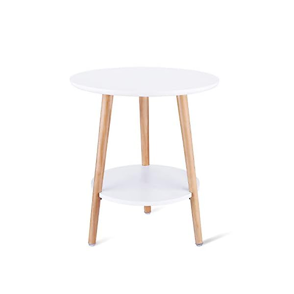 SECINBO Side Table Living Room with Storage Shelf,2 Layers Bedside Table,End Table Living Room,Round Table,White,Small,40×45CM