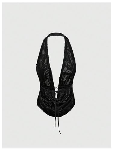 Verdusa Women's Y2k Rave Ripped Cowl Neck Halter Tops Tie Back Sexy Top2