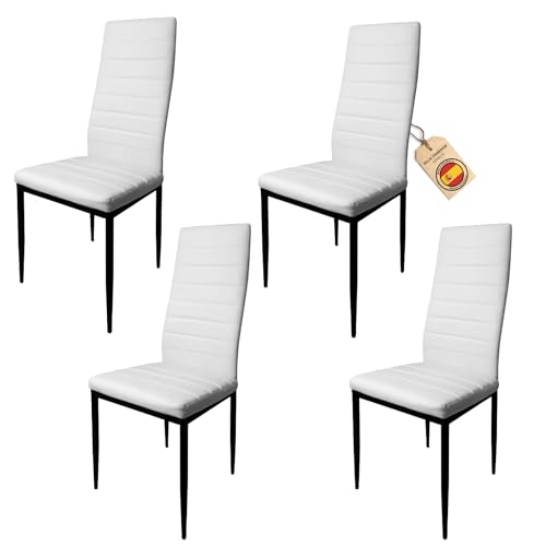HOME DESIGN & CONFORT Pack de 4 Sillas de Comedor Tapizadas - Sillas Cocina Tapizadas - Sillas Comedor Pack (White, 4)