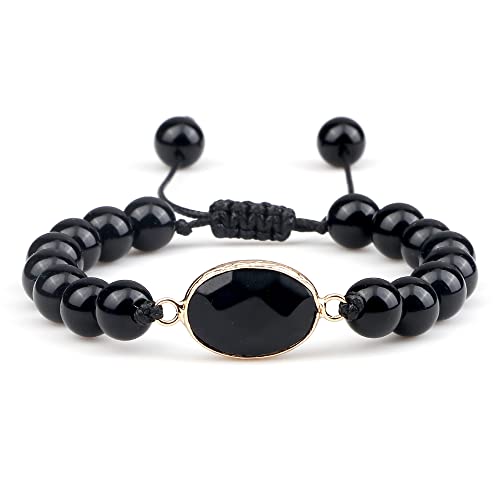 Bracelet obsidienne noire pierre naturelle géométrique homme femme pour yoga