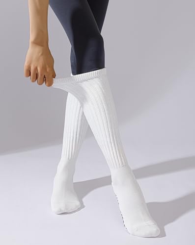 Image of Yawlsow Pilates Socks with Grips for Women Yoga Ruffle Grippy Non Slip Long Slouchy Scrunch Socks for Barre Workout Hospital