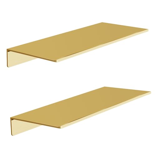 HNVNER Metal Wall Shelves Set of 2, Brushed Gold Floating Shelf, 30CM Wall Decorative Shelf for Photos, Collectibles, Vases, Trinkets, Crafts, Trophy, etc. Shower caddy