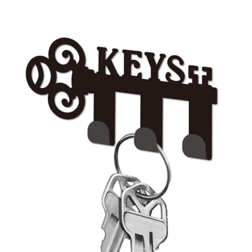 DELORIGIN Key Holder for Wall, Mini Black Iron Key Hooks Wall Mounted Keys Word Key Rack with 3 Hooks, Small Key Hangers House Key Holder for Keys Bag Dog Leash Storage Wall Decorative Entryway