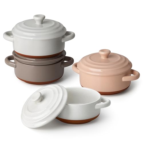 MALACASA 390 ml Auflaufform Klein aus Keramik, 4er Set mit Deckel & Griffen – Ansicht 1