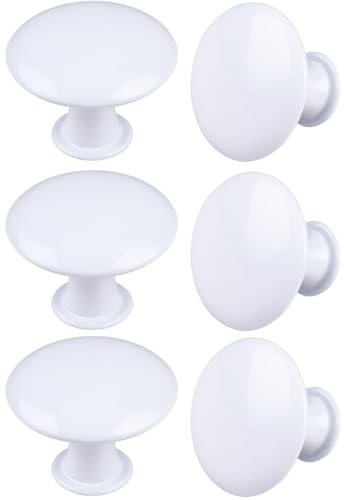 HUGOLEM 6 Pack White Round Cabinet Knobs with Screws