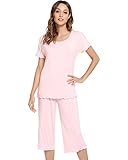 NACHILA Womens Capri Pajama Set Bamboo Pajamas Short Sleeve Pjs Soft Sleepwear Pink 3X-Large