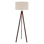 LEPOWER Wood Tripod Floor Lamp, Mid Century Standing Lamp, Modern Design Studying Light for Living Room, Bedroom, Study Room and Office, Flaxen Lamp Shade Brown Tripod