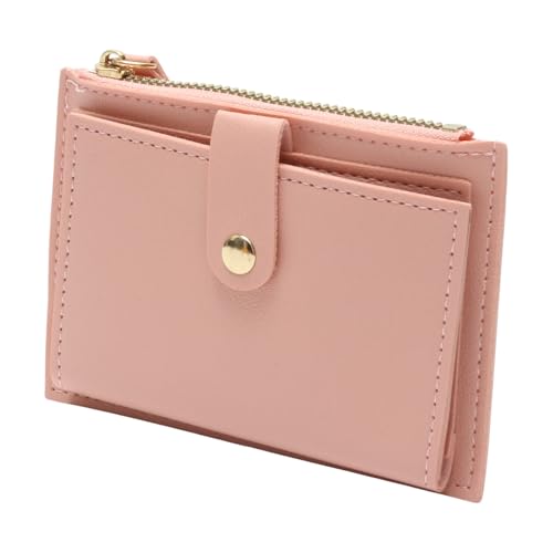 1Pcs Simple Wallet Short Snap & Zip Card Holder PU Leather Baby Pink 13.5x9cm2