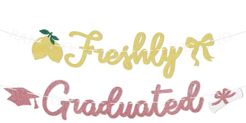 Freshly Graduated Banner - 2026 Graduation Party Decorations Citrus Congrats Grad Decor 2026 Lemon Graduation Party Sign