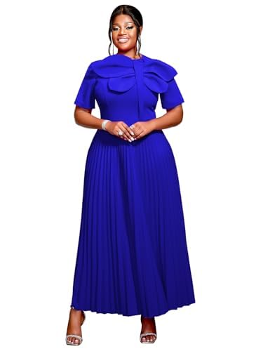 Image of AOMEI Casual Church Dresses for Women 2026 Summer Pleated Short Sleeve Round Neck Dragonfly Spring Maxi Dress