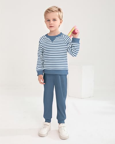 YALLET Toddler Boys Girls Fall Clothes 2Pcs Striped Sweatshirt Pullover Tops with Pants Unisex Baby Outfit Set 1-5 Years2