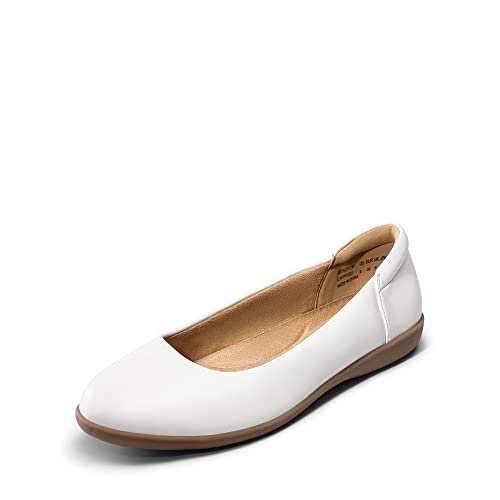 DREAM PAIRS Women’s Comfortable Ballet Dressy Work Flats, Round Toe Slip on Office Shoes 6 White