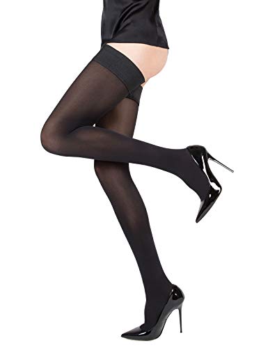 Matte Thigh High Stockings, Pantyhose, Tights , Hold-ups, Stay ups - 55 Denier (Made in Italy) by VienneMilano (Black, Small)