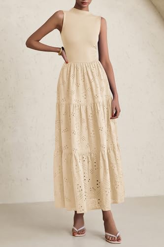 PRETTYGARDEN Summer Dresses for Women 2025 Casual Eyelet Sleeveless Wedding Guest Maxi Dress Tank Top Sundress with Pockets4
