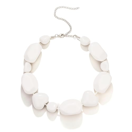 Giuesytic White Beaded Rock Bone Pebble Choker Classic Statement Necklace Halloween Costumes for Women Cosplay Accessories Carnival Accessory Jewelry