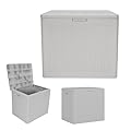 Suncast 22-Gal. Waterproof Resin Small Outdoor Patio Deck Box with Reeded Design, Modern Outdoor Patio Bench/Storage Box for Cushions, Garden Tools, and More, French Gray