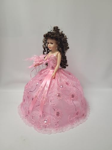 18" Porcelain Quinceanera Umbrella Doll (Quince Anos)~ KK18725-3 ~ (Pink)