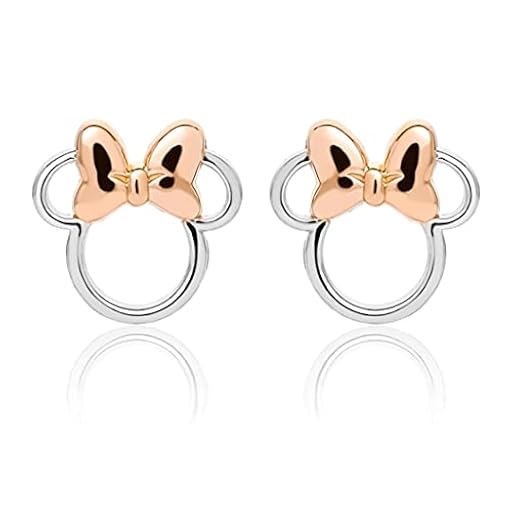 Disney Minnie Mouse - Pendientes de tuerca de plata de ley y oro rosa | Ya disponible en tu tienda friki favorita! En mundofriki.es!