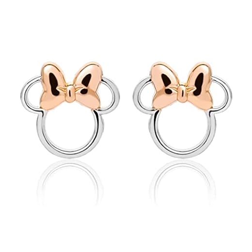Disney Minnie Mouse Jewelry, Minnie Silhouette Stud Earrings, Two Tone, Sterling Silver