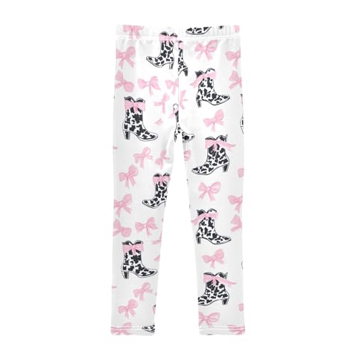 Wusikd Pink Bows Girls' Leggings Toddler Doodles Black Cow Kids Yoga Pants Dance Active Tights 4T2