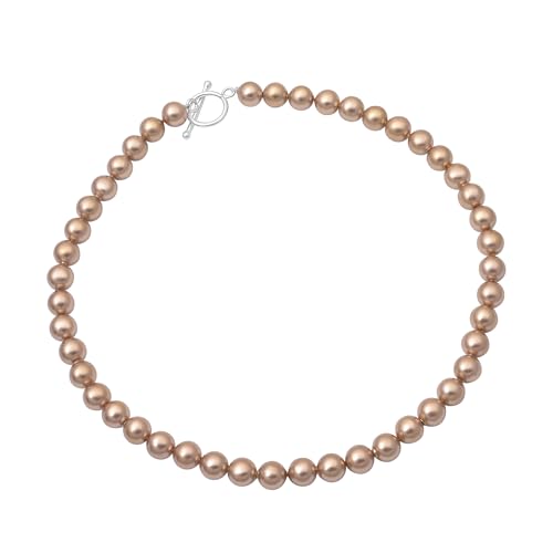 Image of OVANA Pearl Necklace | Fitted With Silver Lock | Gifts for Girlfriend | Gift for Sister, Bhabhi | Gifts for Women and Girls | Gift for Her | 925 Silver Hallmarked Lock (Sterling Silver, Golden Terra, 10 mm)