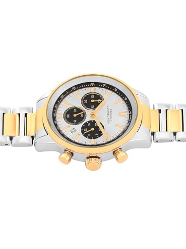 Image of French Connection Sunray Silver Round Dial with Gold Two Tone Stainless Steel Strap Chronograph Watch for Mens - FCN0120TM