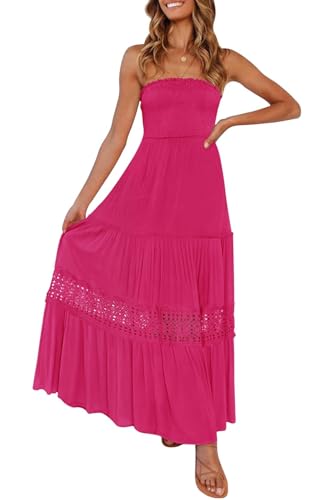 Image of ZESICA Women's 2026 Summer Boho Maxi Dresses Strapless Off Shoulder Lace Flowy A Line Beach Vacation Long Sundress