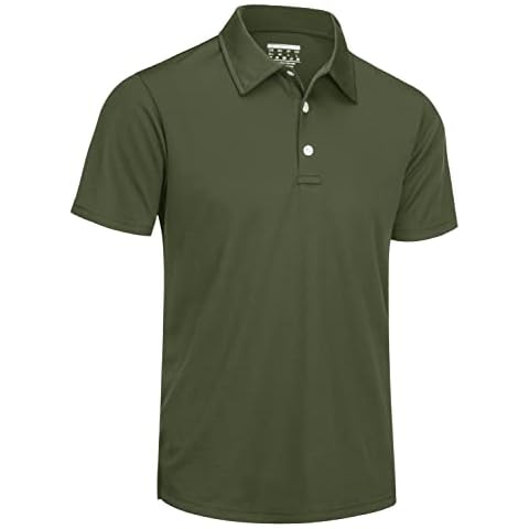 TACVASEN Men's Breathable Polo Shirts Quick Dry Casual Work Golf Shirt with Button Army Green Cover