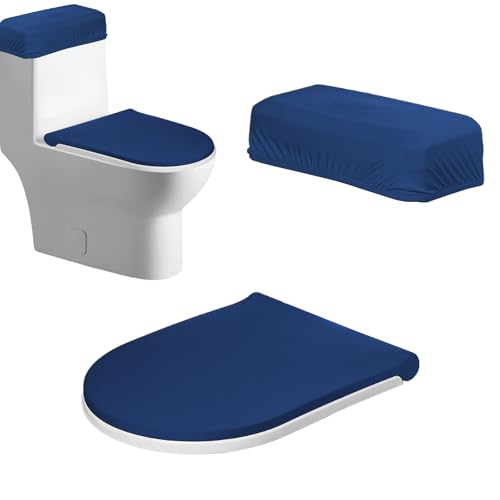 Toilet Tank Lid Cover ，Toilet Lid & Tank Covers Set,Bathroom Toilet Seat Cover with Elastic Bottom，Universal 2 Pack (blue)