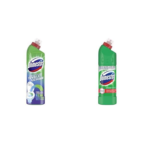 Domestos Tuvalet Temizleyici Renk Değiştiren Tuvalet Uzmanı Kireç Çözücü 750 ml 1 Adet ve Domestos Yoğun Kıvamlı Çamaşır Suyu Dağ Esintisi 750 ml