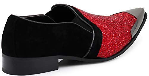 Image of Enzo Romeo Crisiano Men Rhinestone Chrome Toe Suede Pointy Dress Loafer Slip On Shoes