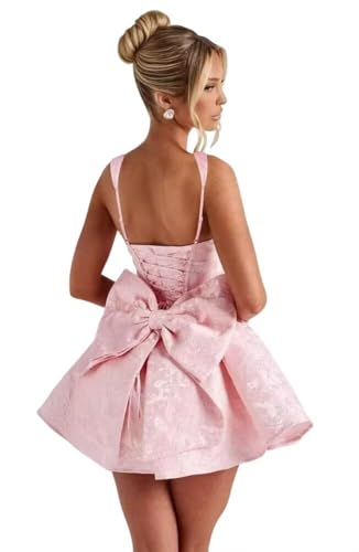 Eightale Satin Jacquard Homecoming Dress with Bow Short A-Line Mini Prom Cocktail Party Gown