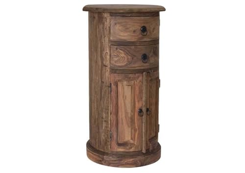 MASSIVMOEBEL24.DE | LEEDS Massive ovale Kommode #16 - Grau, geölt aus Sheesham-Holz 40x40x74cm Holzkommode 2 Türen - 2 Schubladen Sideboard Nachttisch Beistellschrank