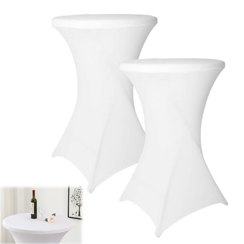LEKEFETO 2 housses élastiques pour table haute de 80 à 85 cm, nappe blanche pour bar, comptoir, pieds debout, bistrot, mariage et fête d'anniversaire